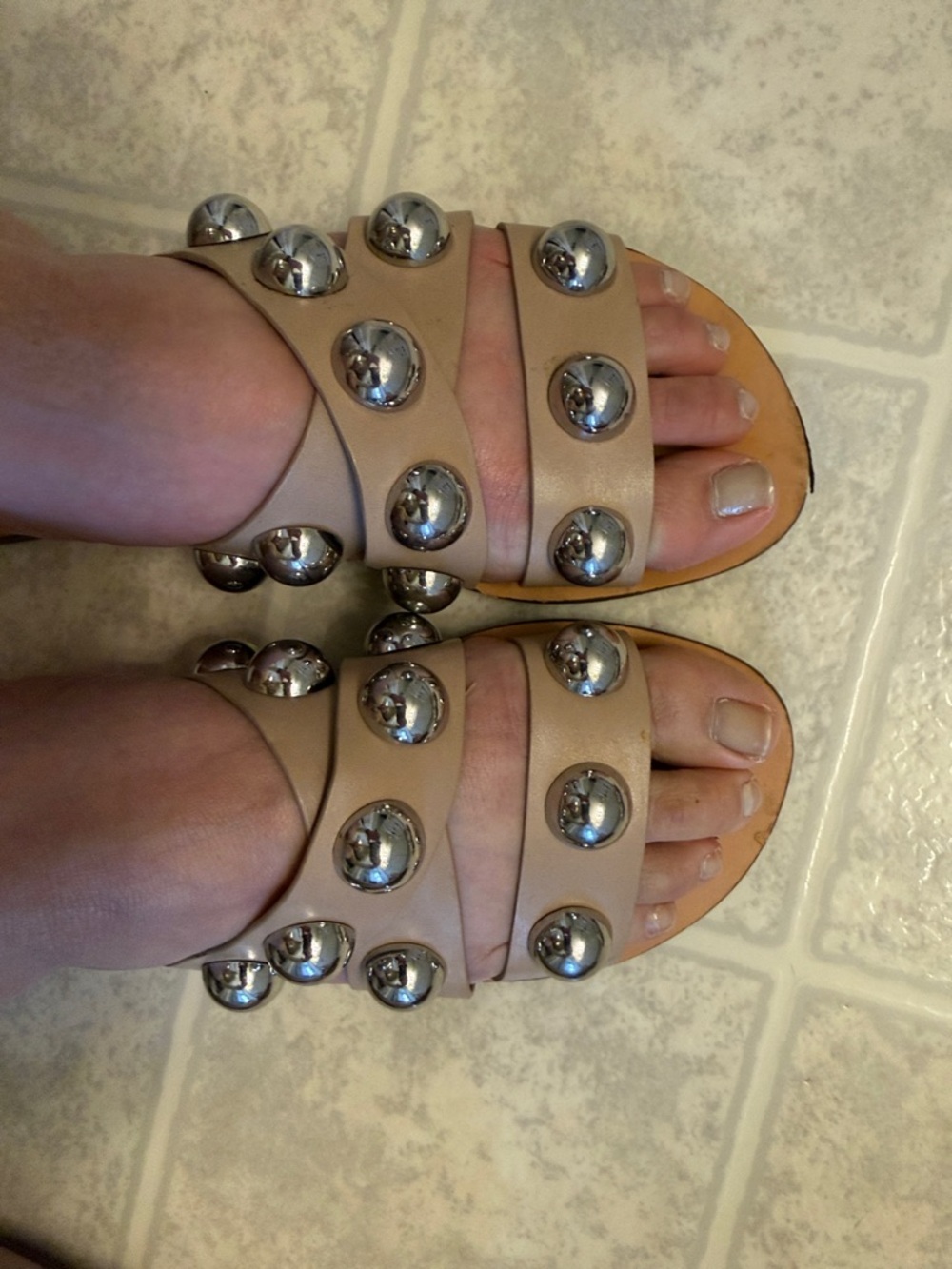 Marc Fisher Tan with Silver Studs Sandals 7.5